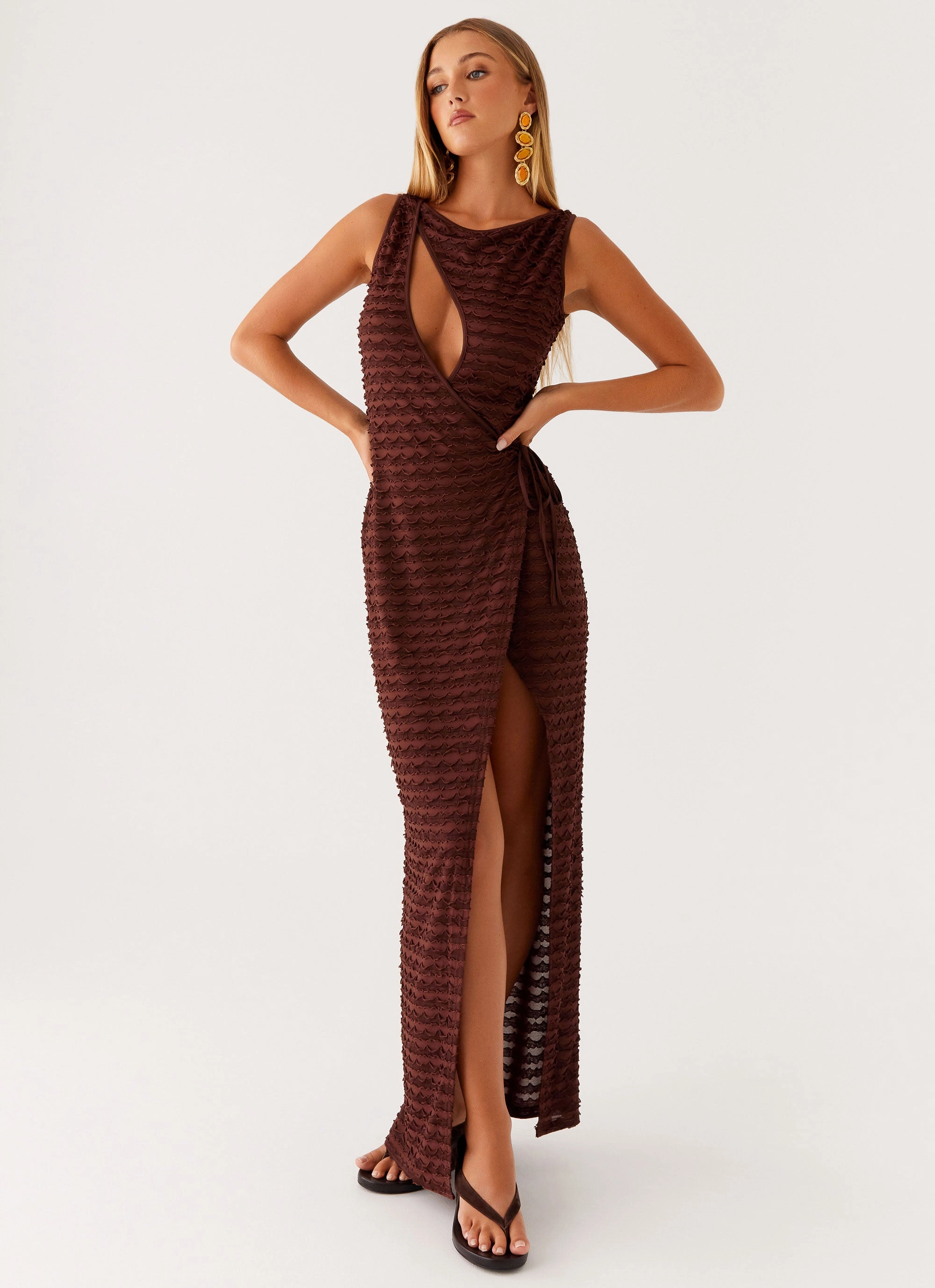 Sterling Wrap Maxi Dress - Chocolate Anti-bacterial Smart and Elegant