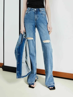 Minimalist Night Out Smooth Straight Leg Destroyed Jeans