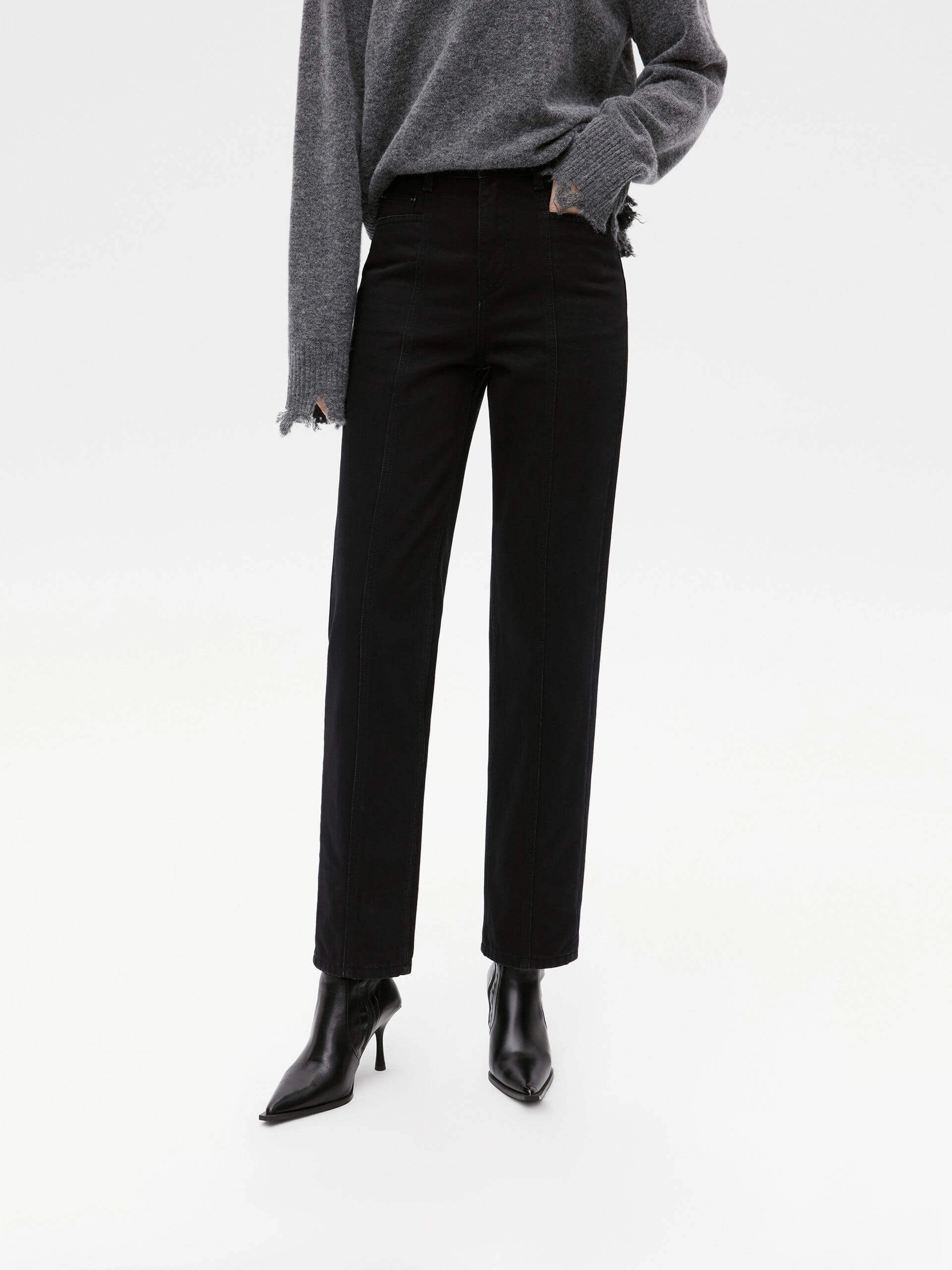 Straight Leg Raw Detail Jeans Modern Minimalist Creative Look Home Comfort