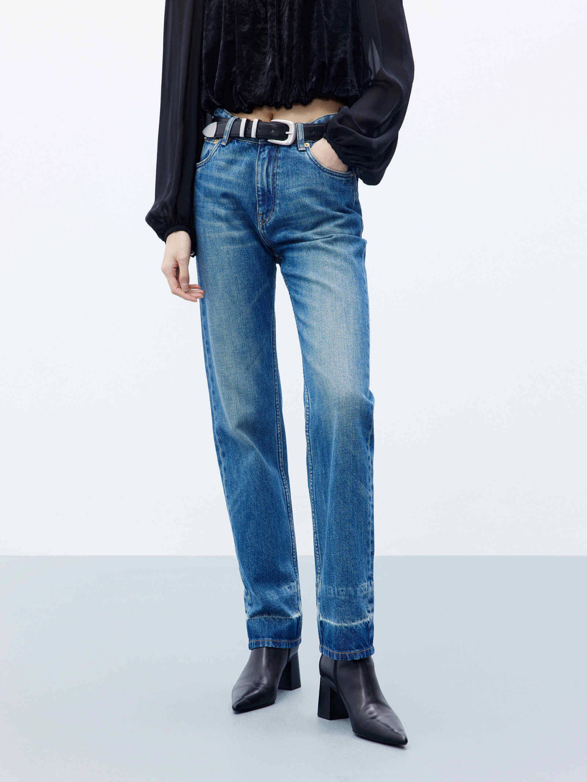 Straight Leg Washed Jeans Textured Bold Modern Spring Mood