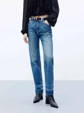 Straight Leg Washed Jeans Travel Outfit Professional Wear