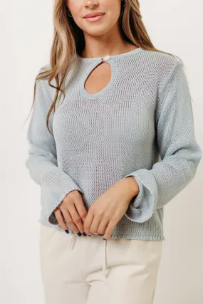 Tala Sweater in Light Blue Ribbed Collar Design