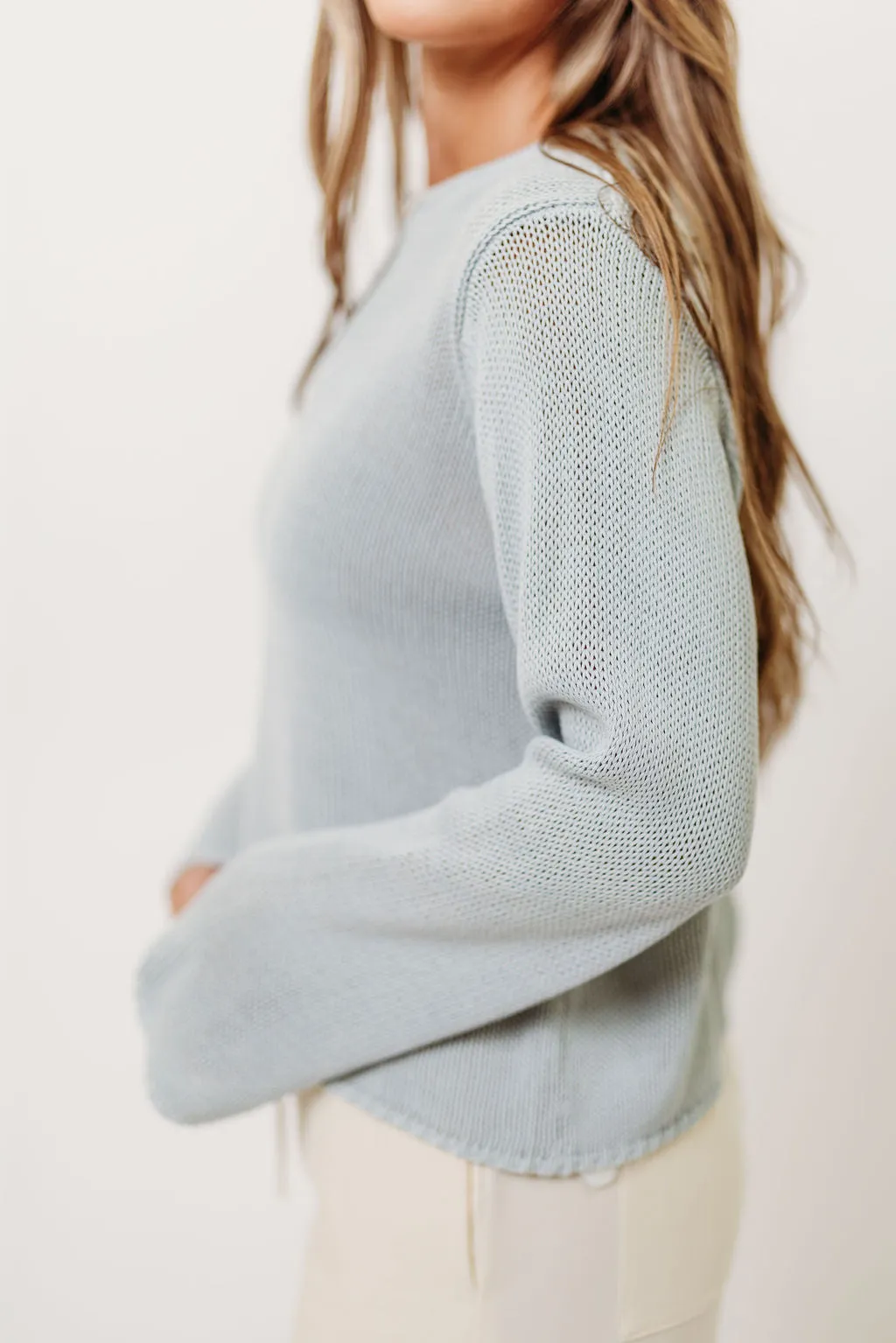 Tala Sweater in Light Blue Breathable Merino Wool Soft Texture