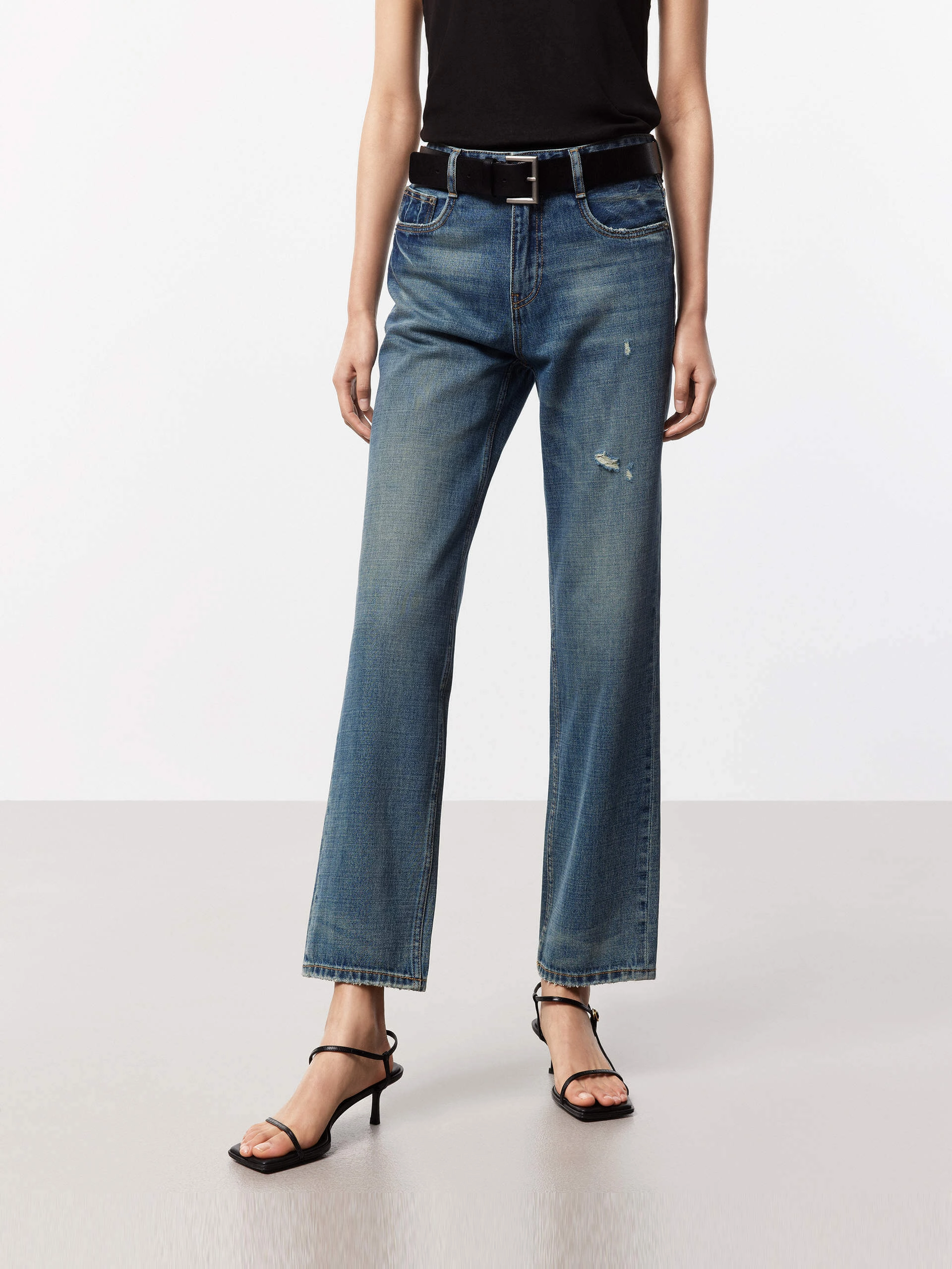 Autumn Days Unisex Wear Teen Outfit Ankle Ripped Detail Jeans