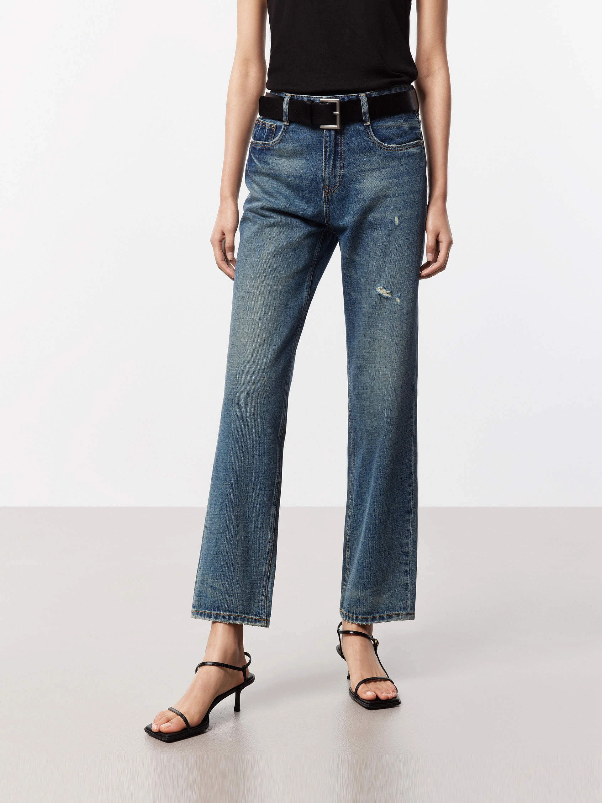 Cool Fit Ankle Ripped Detail Jeans