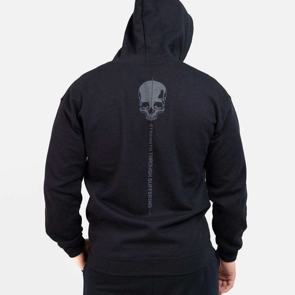 Essential Minimal label accents Strength Through Suffering Full-Zip Hoodie - Black