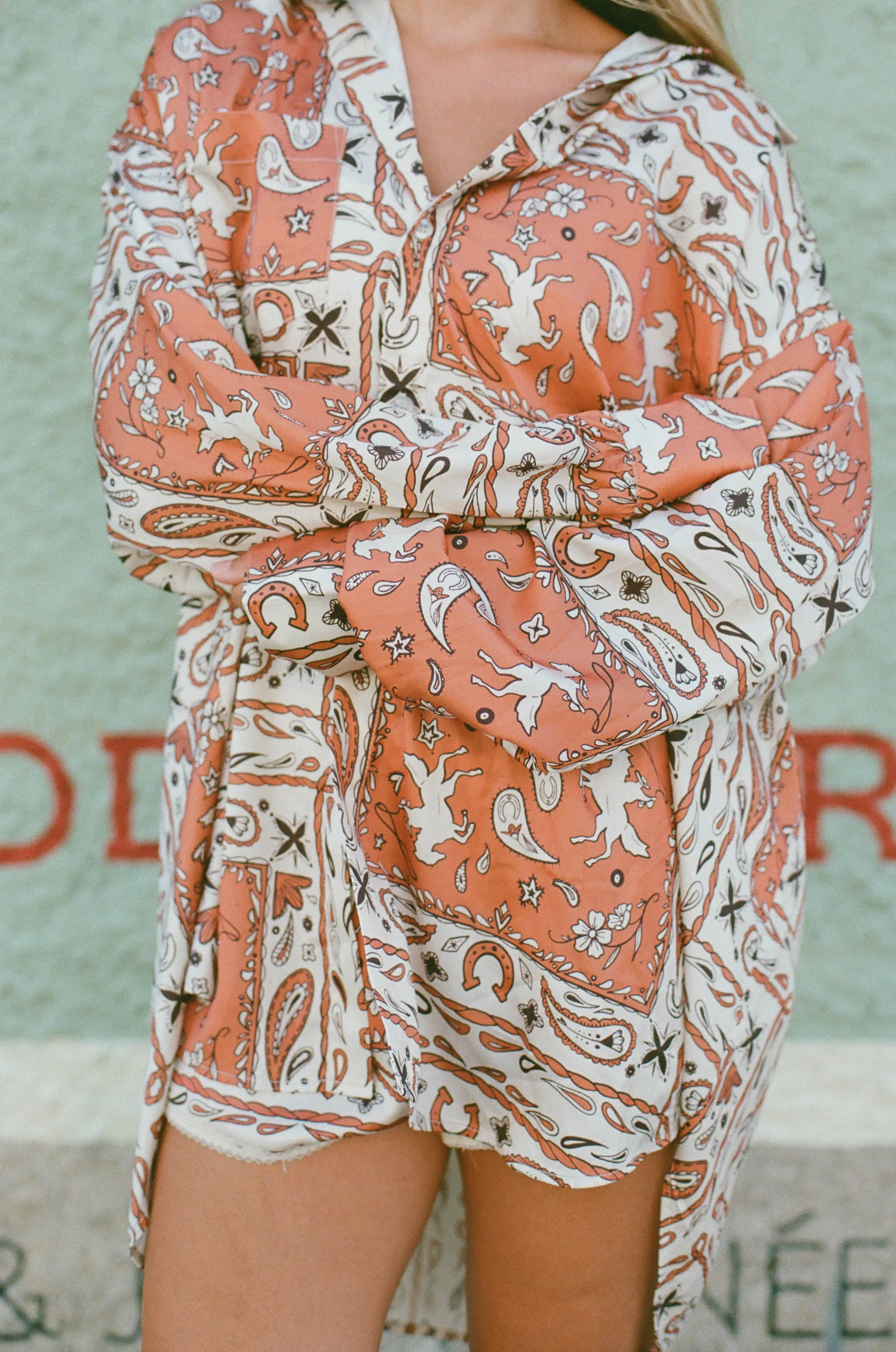 Jada Western Bandana Button-up Top in Burnt Orange Simple Casual Style