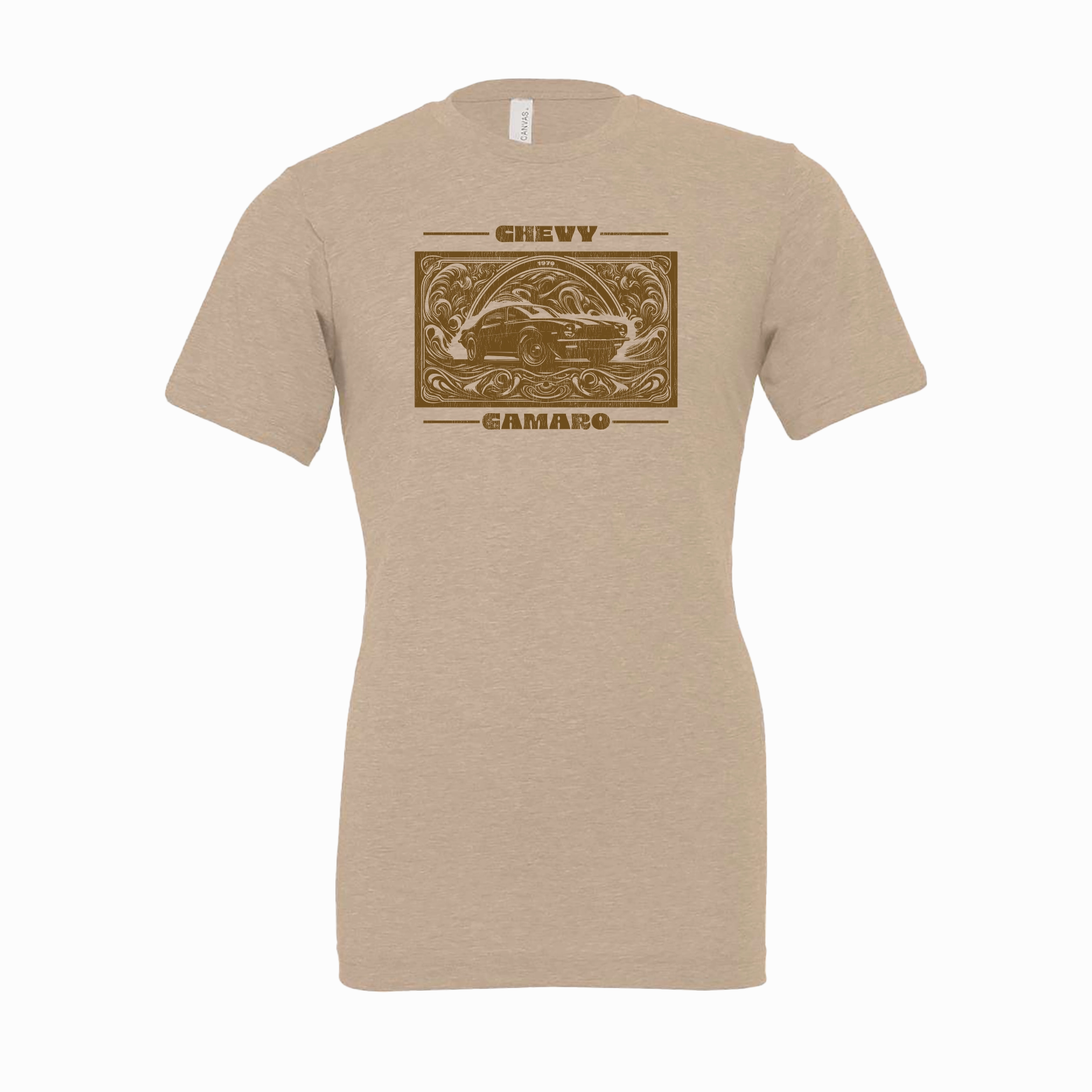 Chevy Camaro Groovy Graphic T-Shirt Raw Edge Hem Layered Collar