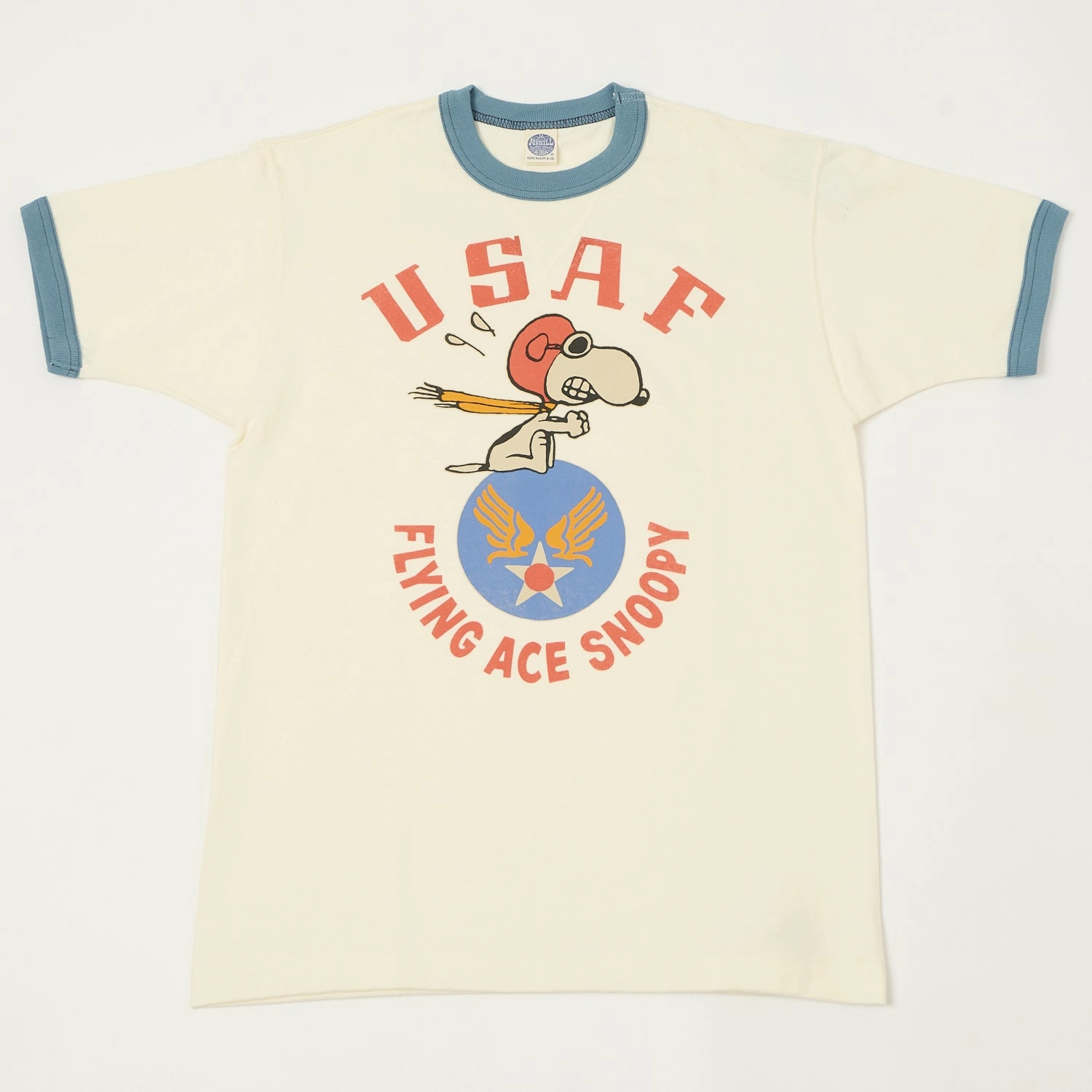 TOYS McCOY 'Snoopy USAF Flying Ace' Ringer T-Shirt - Off White Fashion and Comfort