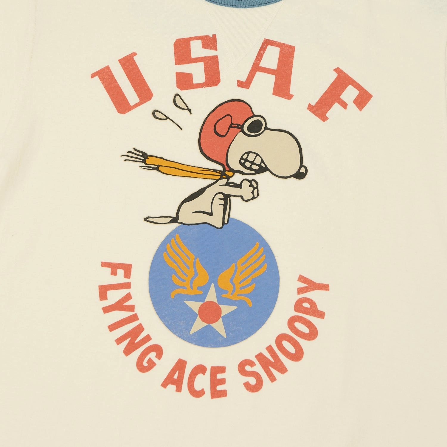 Unique Design UV Protective Coating TOYS McCOY 'Snoopy USAF Flying Ace' Ringer T-Shirt - Off White
