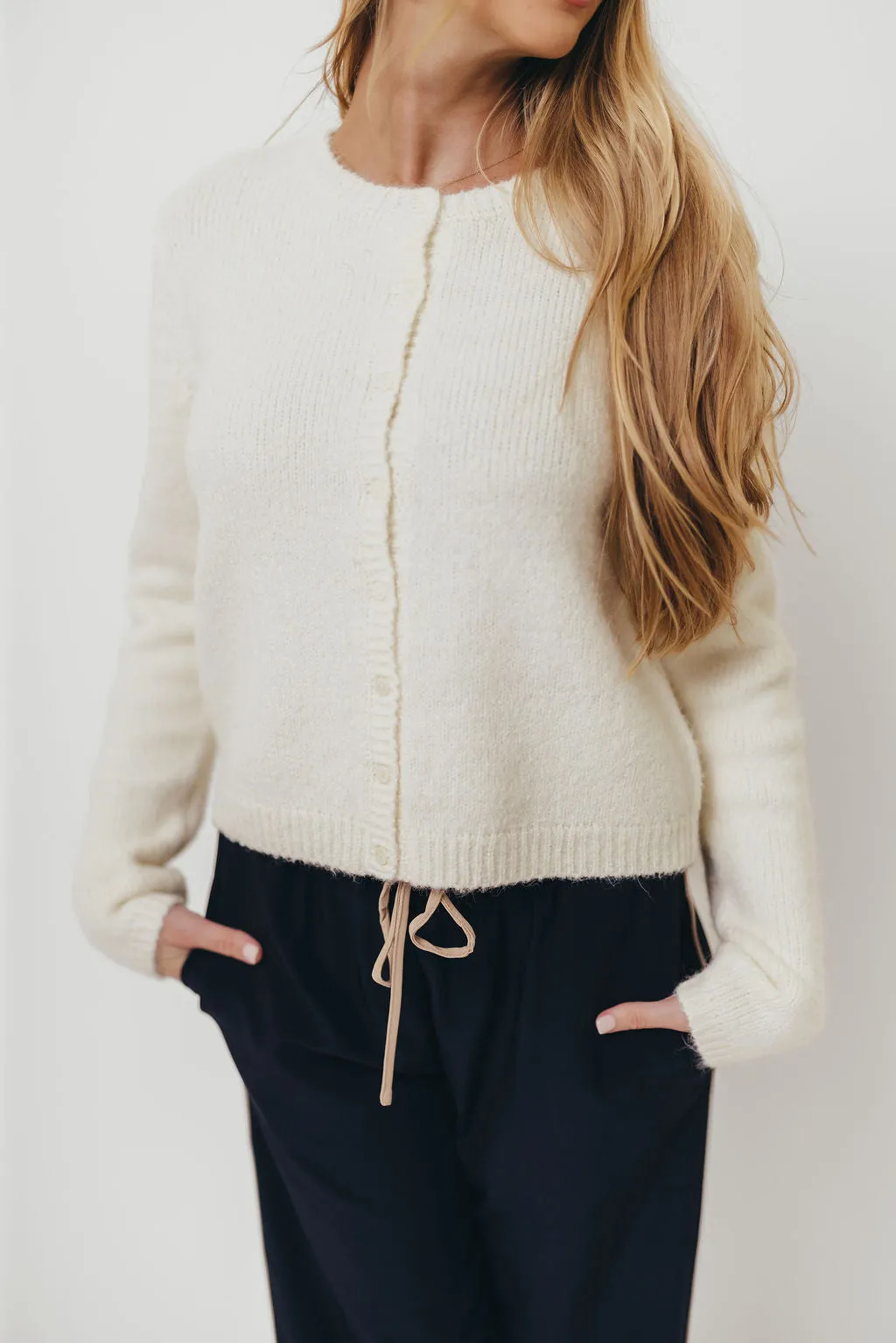 Elizabeth Cardigan Top in Ivory Comfortable Wear Minimal Casual Style