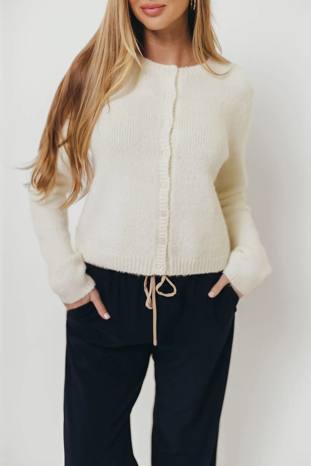 Plush Texture Elizabeth Cardigan Top in Ivory