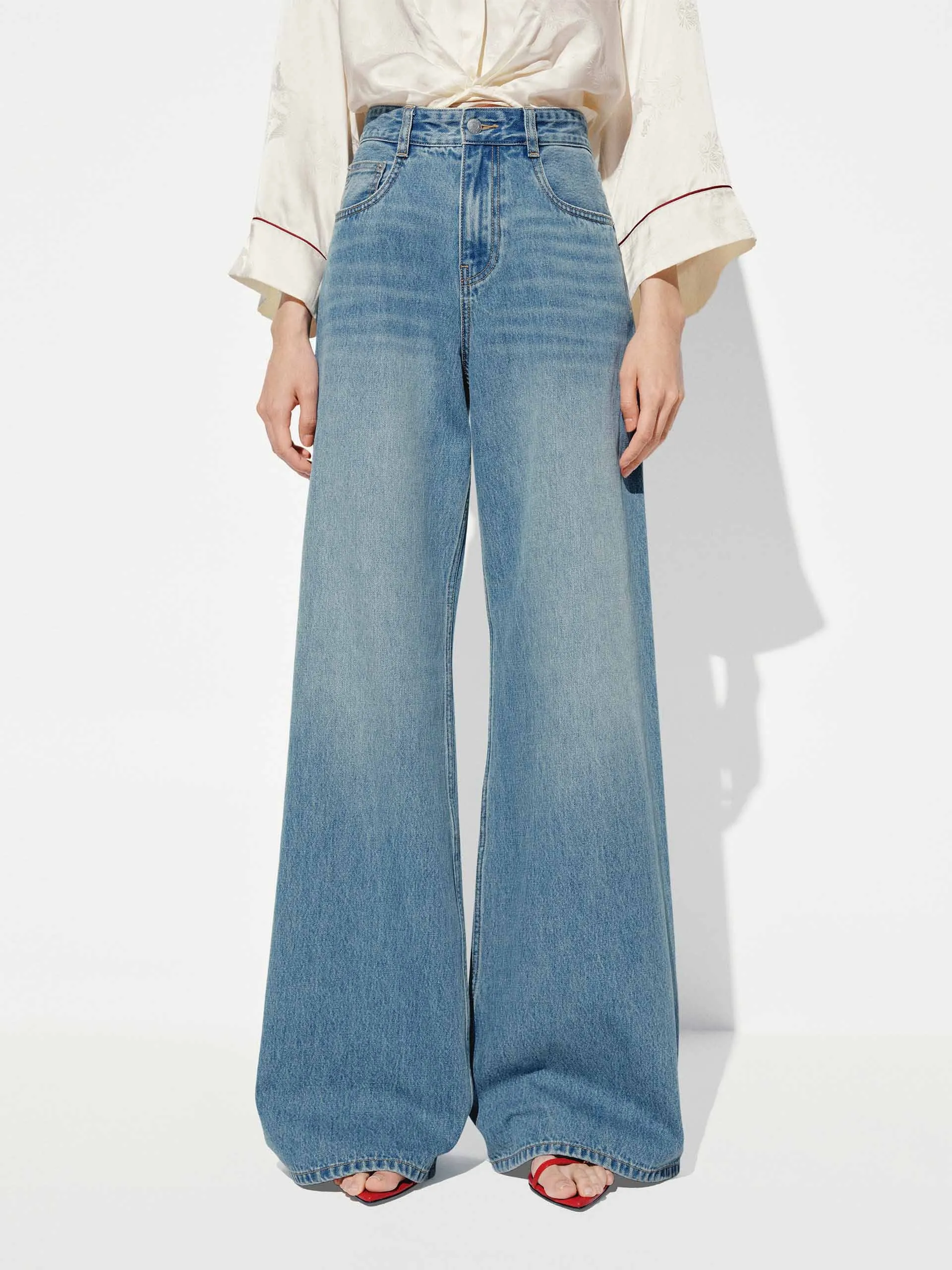 Style Layer Neutral Fabric Pure Cotton Wide Leg Jeans