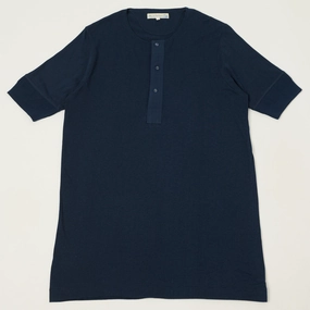 Merz b. Schwanen 103 Lightweight Short Sleeve Henley - Ink Blue Versatile Comfort Style Smooth Finish