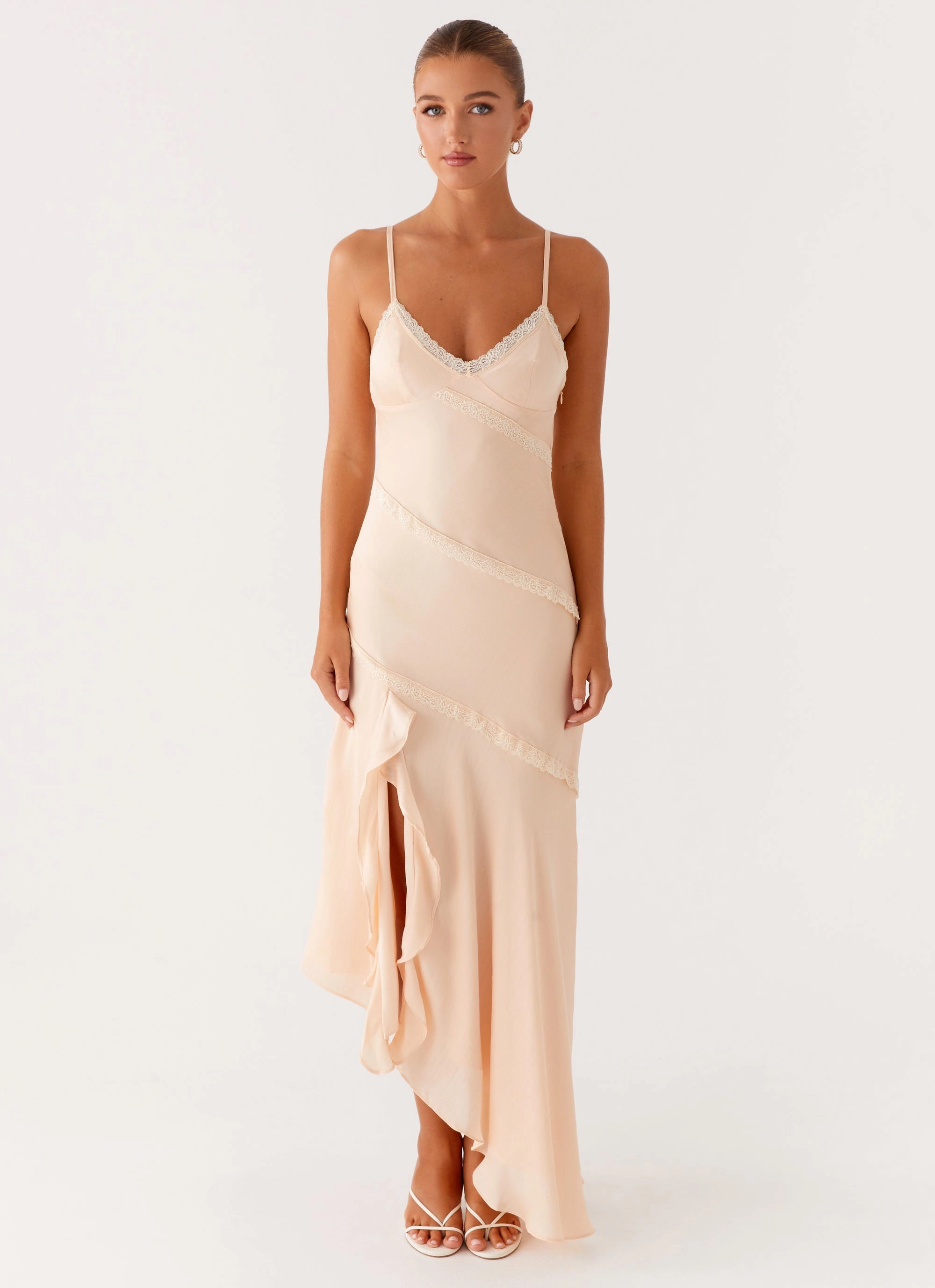 Matte Fabric Sunset Scene Solana Maxi Dress - Peach