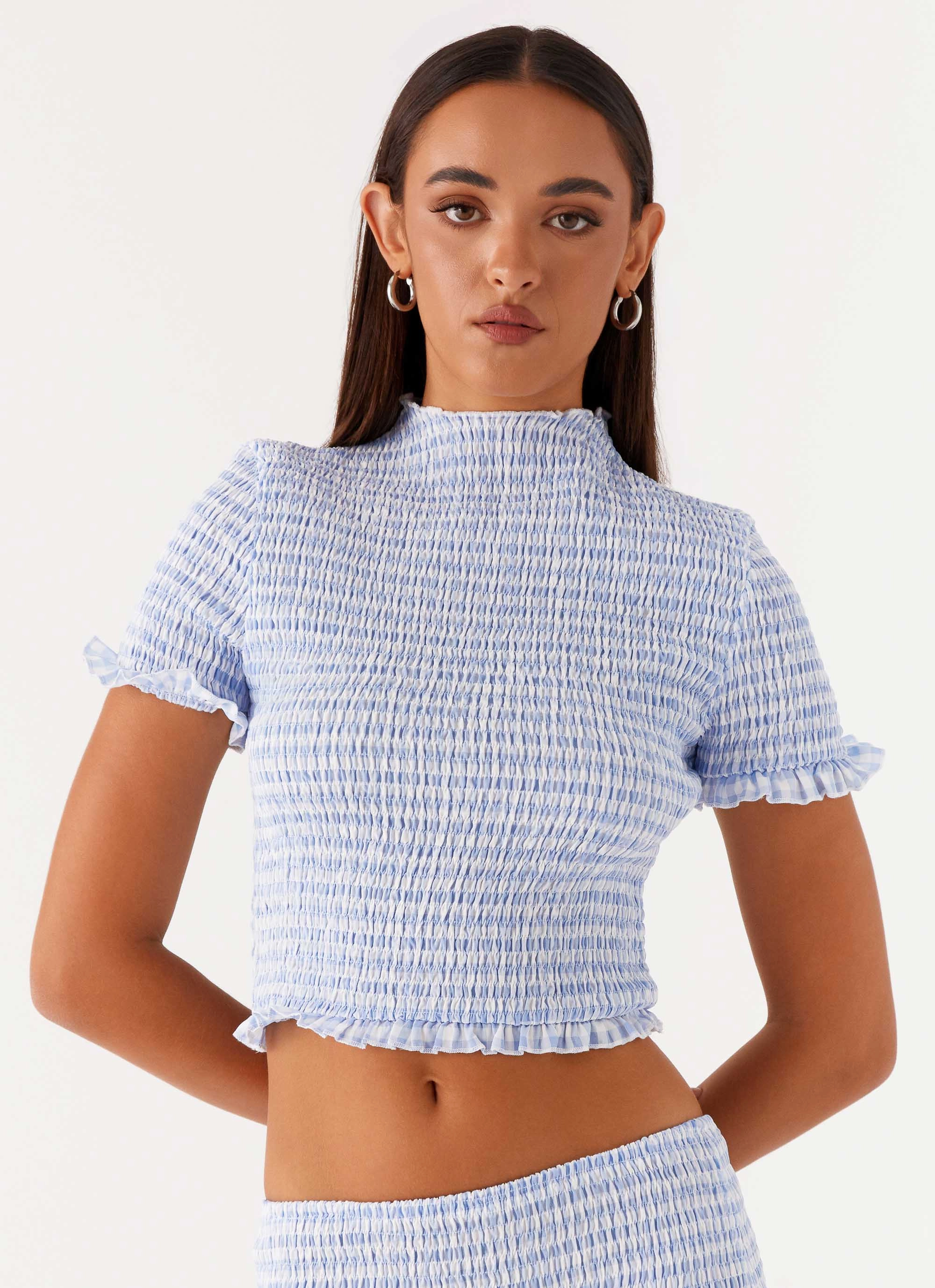 Feminine Structure Edgy Layers Sweetest Pie T-Shirt - Baby Blue Gingham