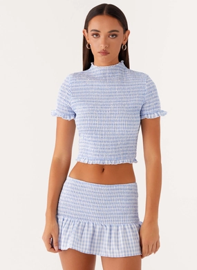 Sleeve Light Sweetest Pie T-Shirt - Baby Blue Gingham