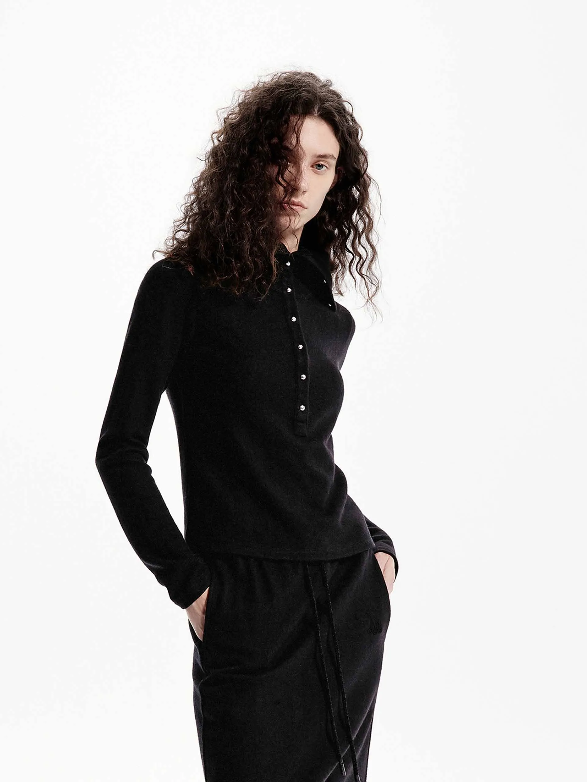 Breathable Layer Hypoallergenic Lining Half Button Wool Top