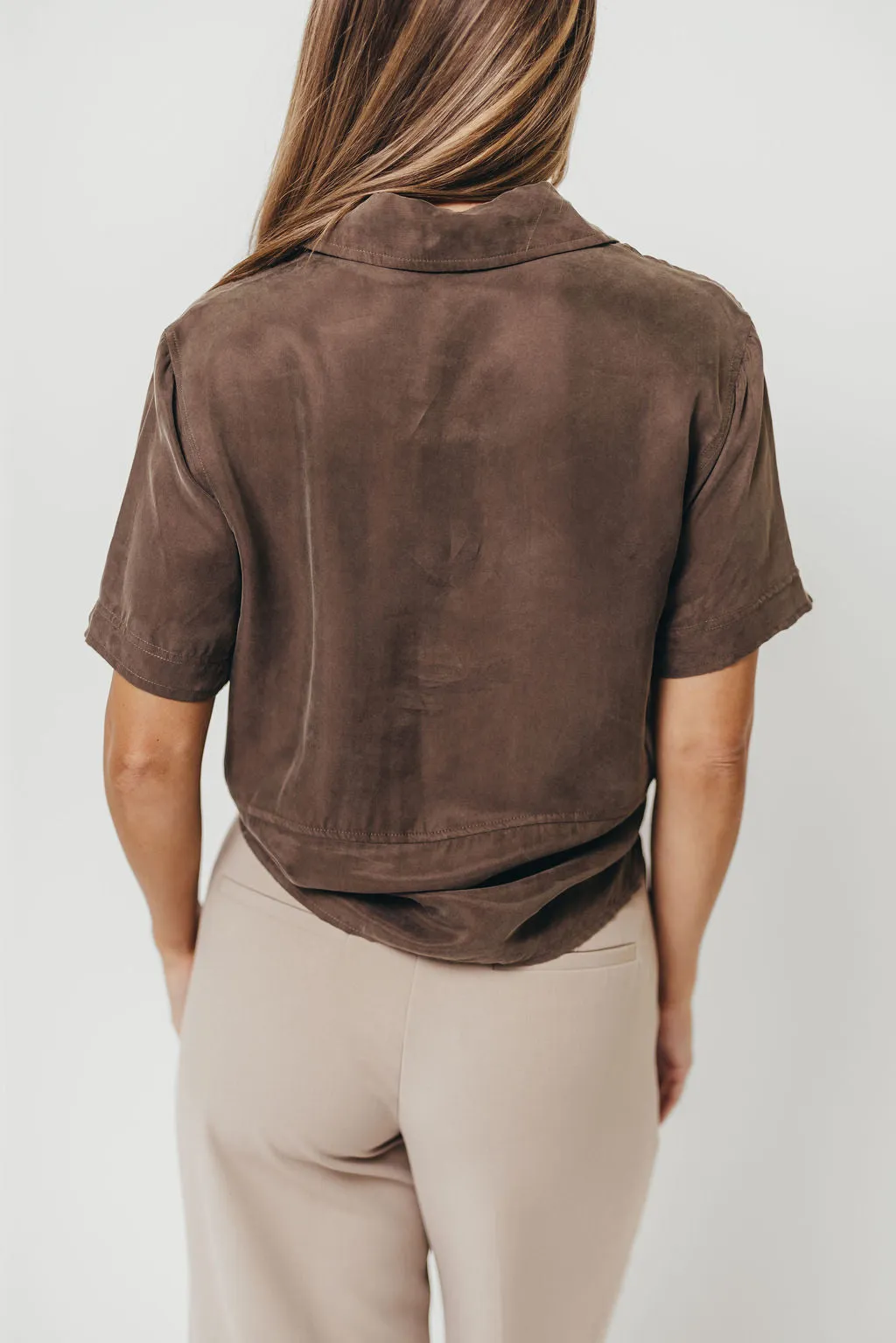 Luca Woven Modal Short Sleeve Button Up Top in Espresso Cold Daywear Durable Stitching