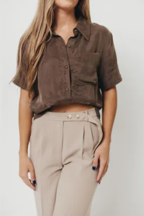 Midweight Feel Luca Woven Modal Short Sleeve Button Up Top in Espresso