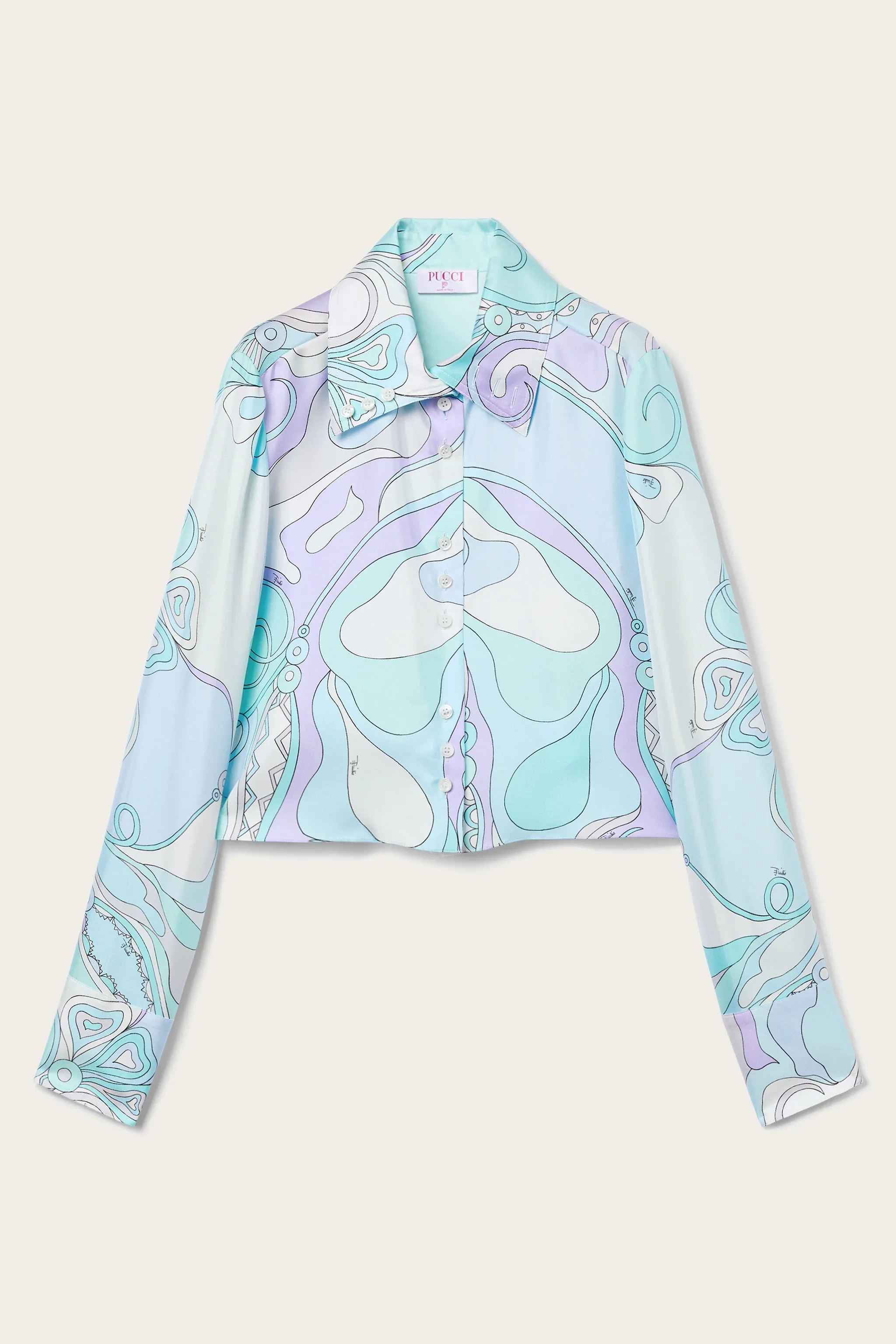 Durable Button Closures Refined Aesthetic Orchidee Print Cropped Silk Shirt