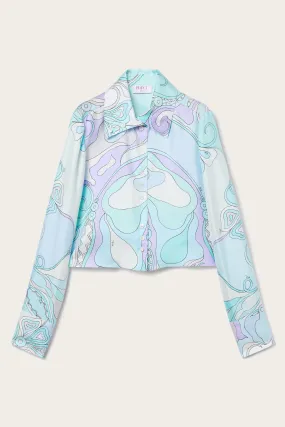 Durable Button Closures Refined Aesthetic Orchidee Print Cropped Silk Shirt
