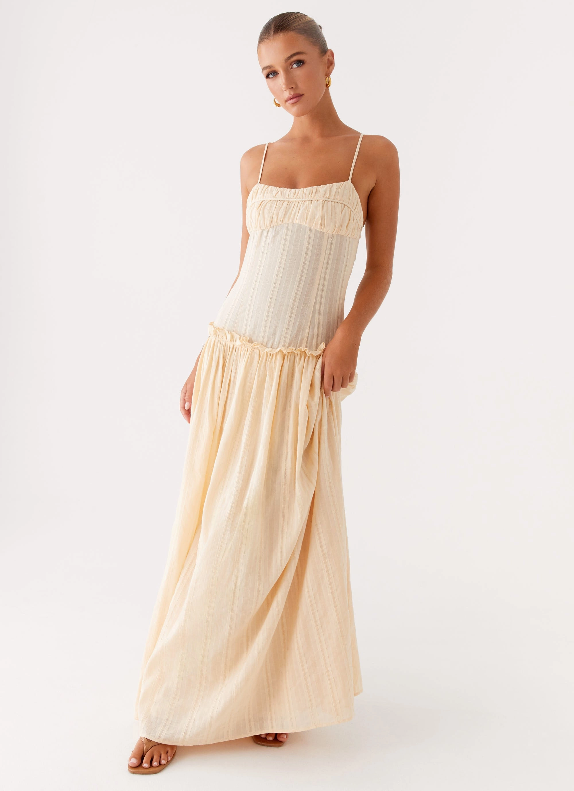 Jacinda Drop Waist Maxi Dress - Cream Feminine Fit