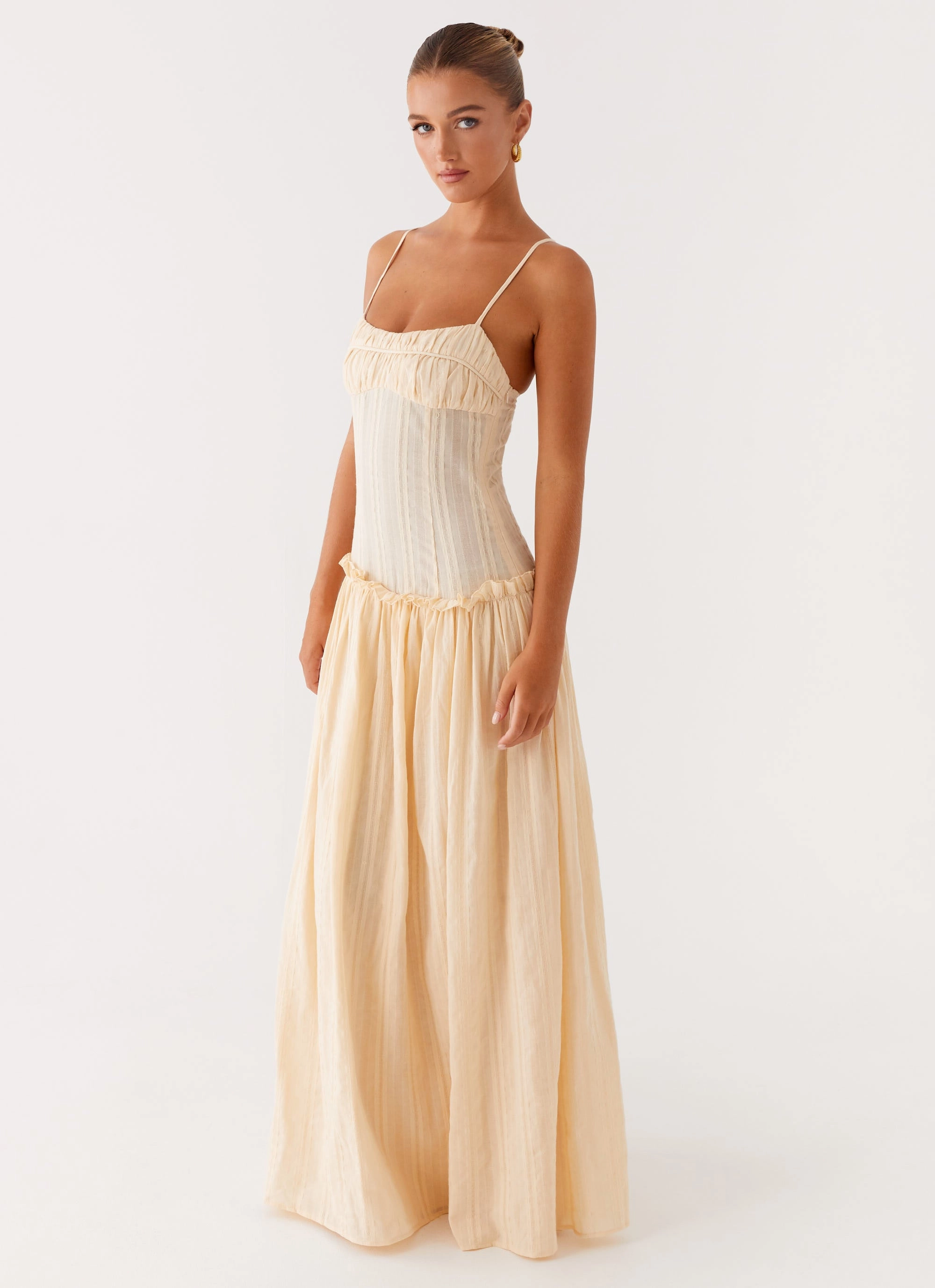 Cozy Fit Side-Slit Jacinda Drop Waist Maxi Dress - Cream