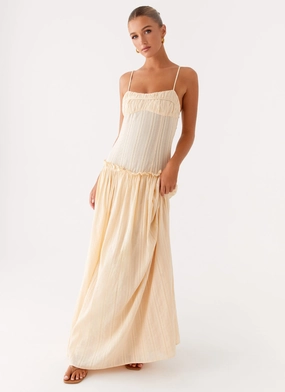 Jacinda Drop Waist Maxi Dress - Cream Feminine Fit