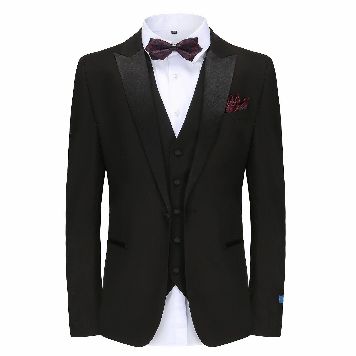 Chic Comfort Executive Wearability Men's Slim-Fit 3PC Satin Peak Lapel Tuxedo