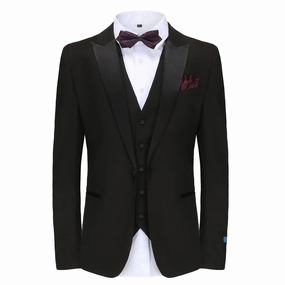 Men's Slim-Fit 3PC Satin Peak Lapel Tuxedo Casual Fit