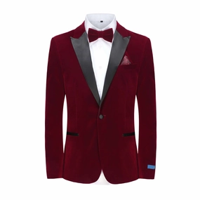 Men's 2-Piece Velvet Peak Lapel Slim-Fit Tuxedo With Performance Stretch Pants & Bow Tie Sharp Tailored Wear