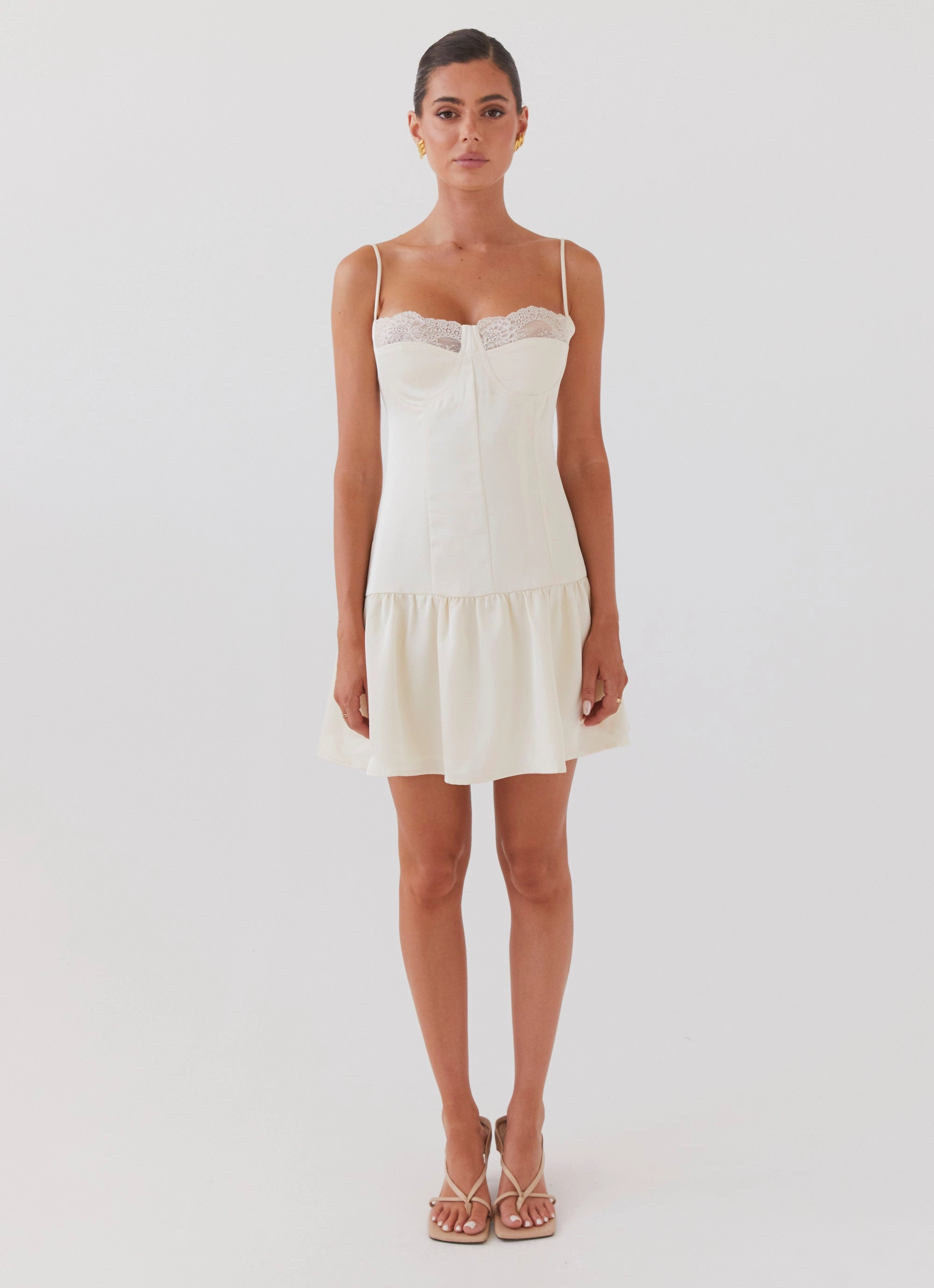 Take A Chance Bustier Mini Dress - Ivory Smart Detail Basic Cool