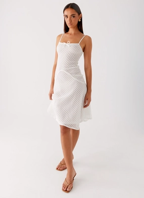 Tamar Midi Dress - White Soft Volume Sleek and Flattering