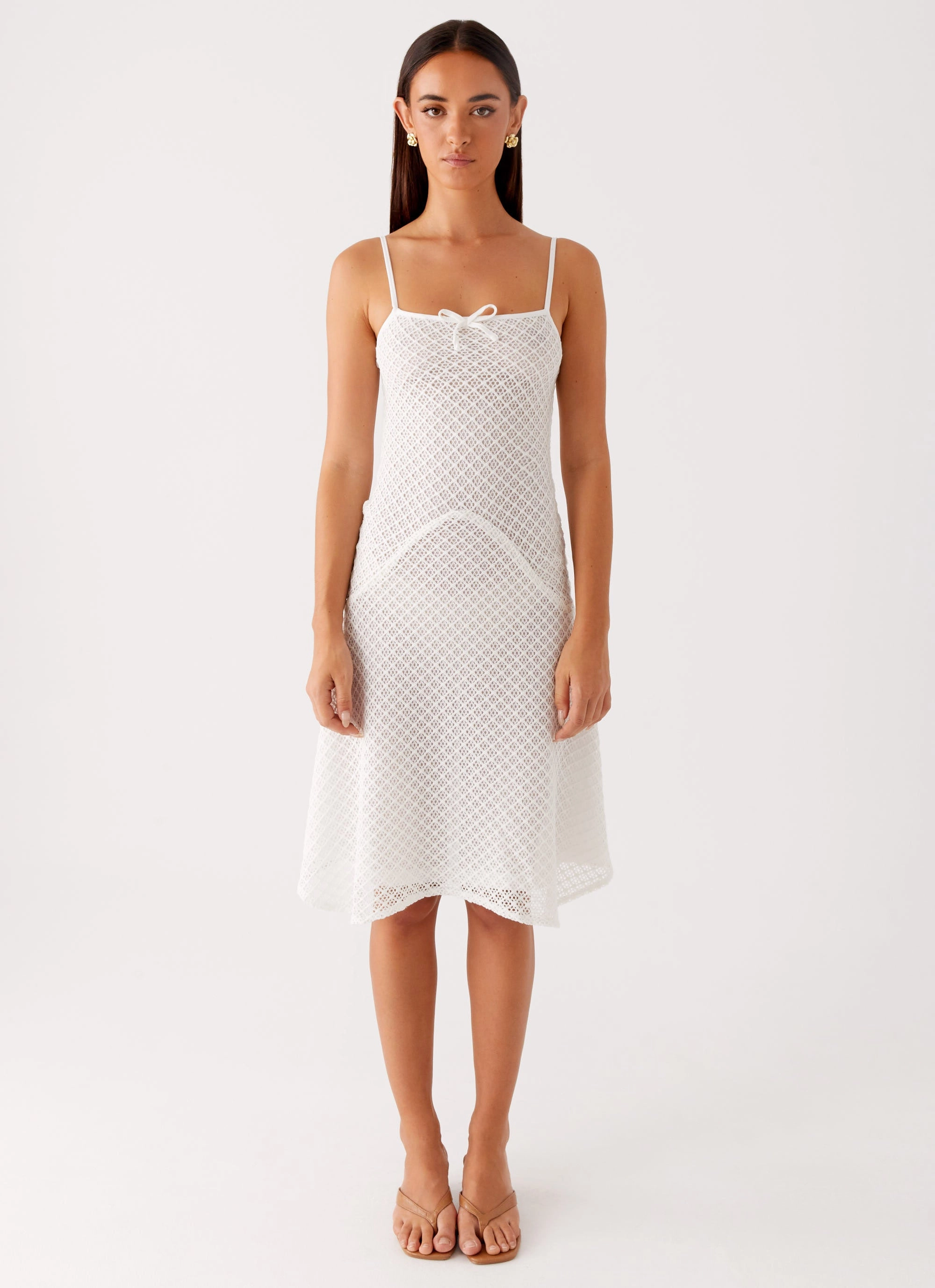 Tamar Midi Dress - White Asymmetric-Neck Daily Favorite
