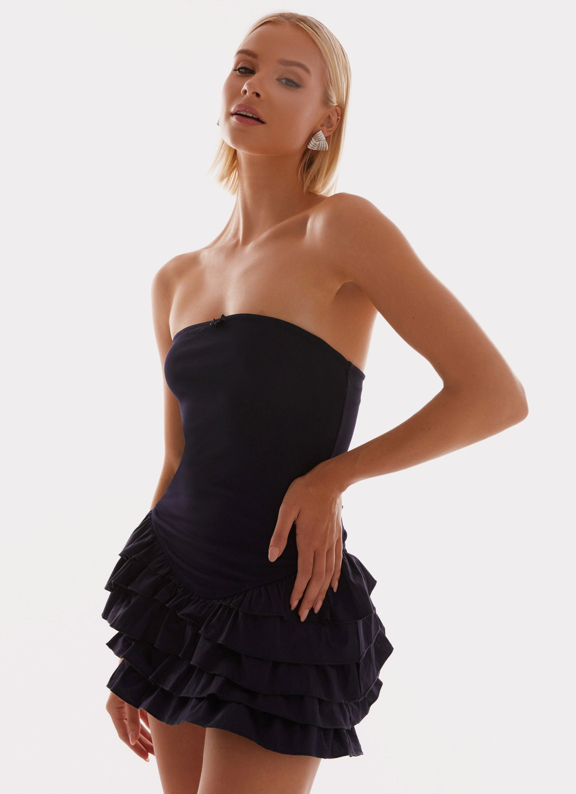 Tamay Mini Dress - Navy Chill Style Button Chic