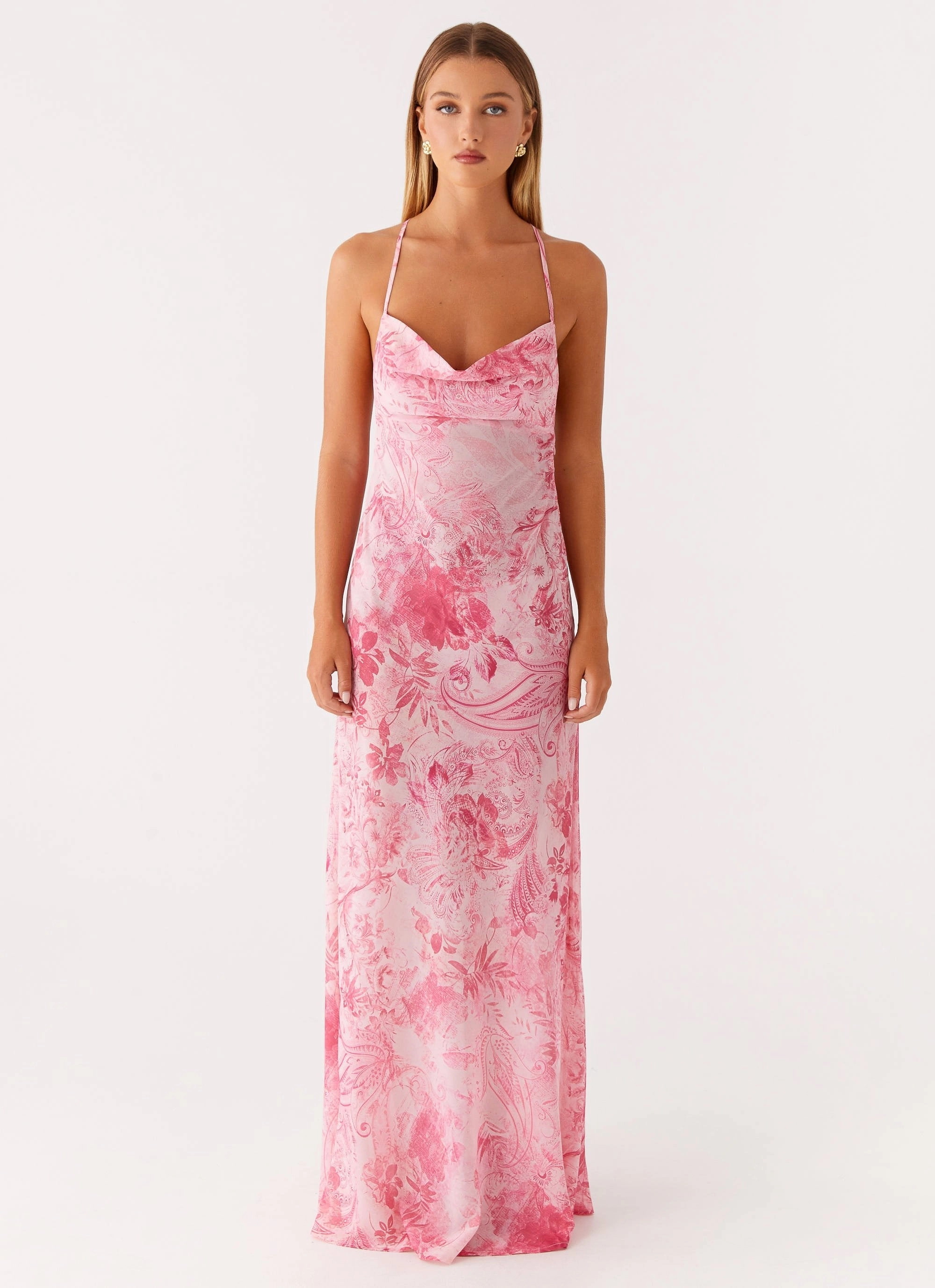 Tara Maxi Dress - Pink Print Linen Chic