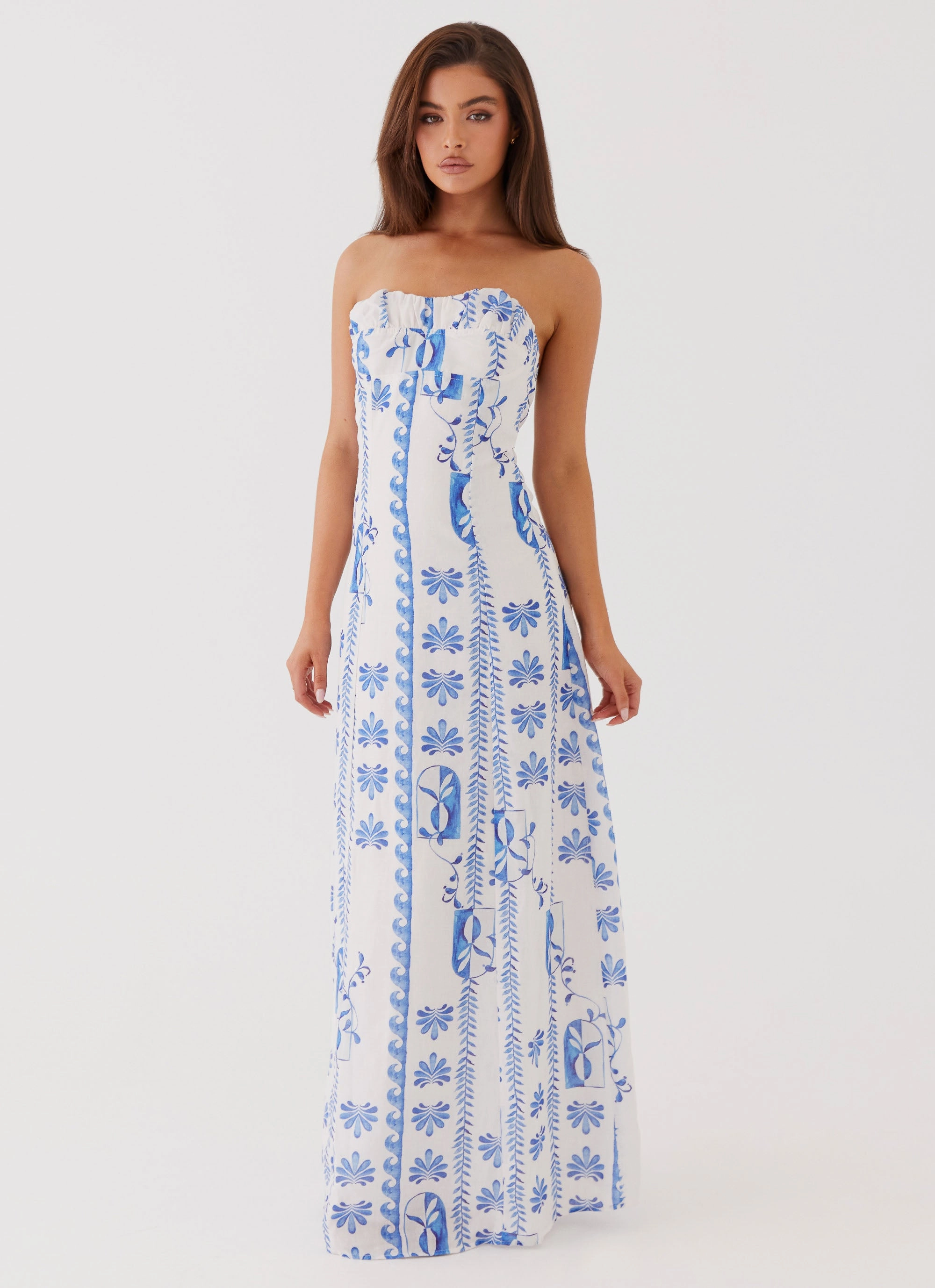 Tayla Linen Maxi Dress - Floral Wave Timeless Fit