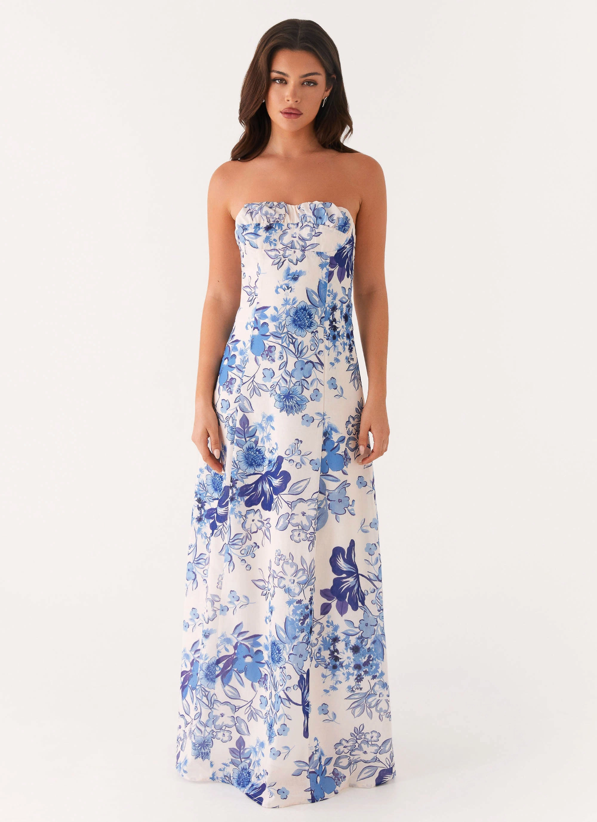 Tayla Linen Maxi Dress - Serene Sky Floral Soft And Comfortable Summer Air