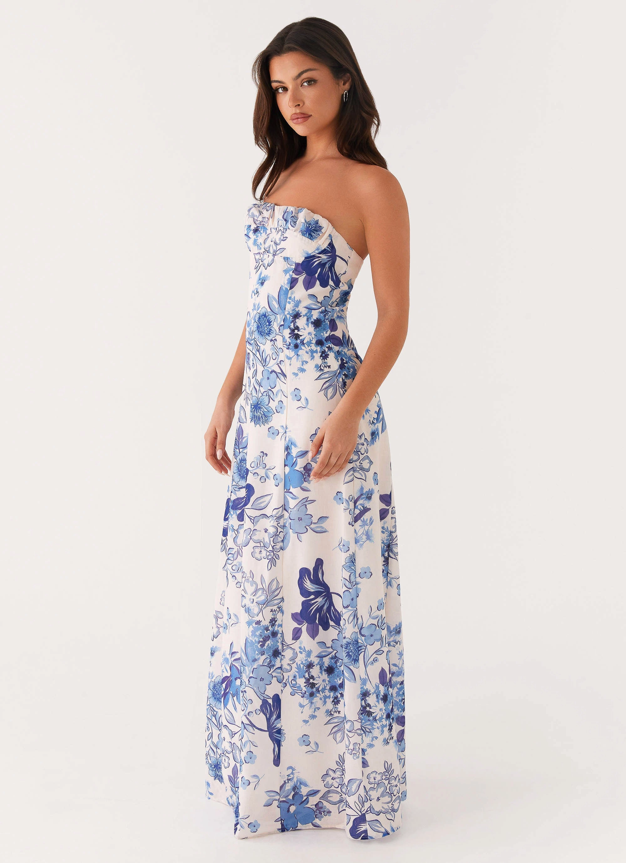 All Season Style Urban Aesthetic Tayla Linen Maxi Dress - Serene Sky Floral