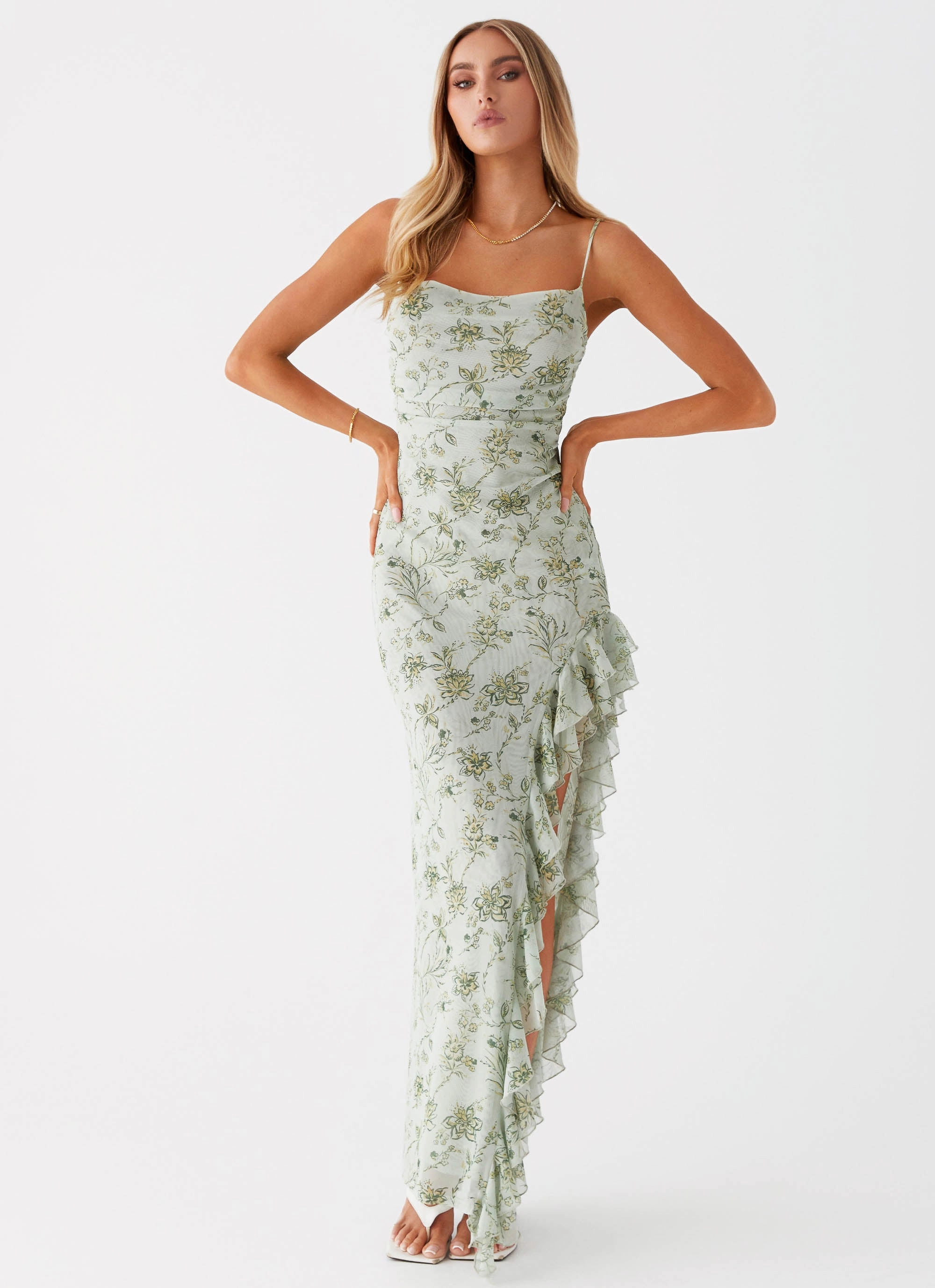 Lightweight Feel Relax Mode Princessa Maxi Dress - Sage Floral