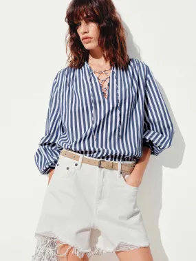 Stripe V-neck Blouse BBQ Party Youthful Appeal