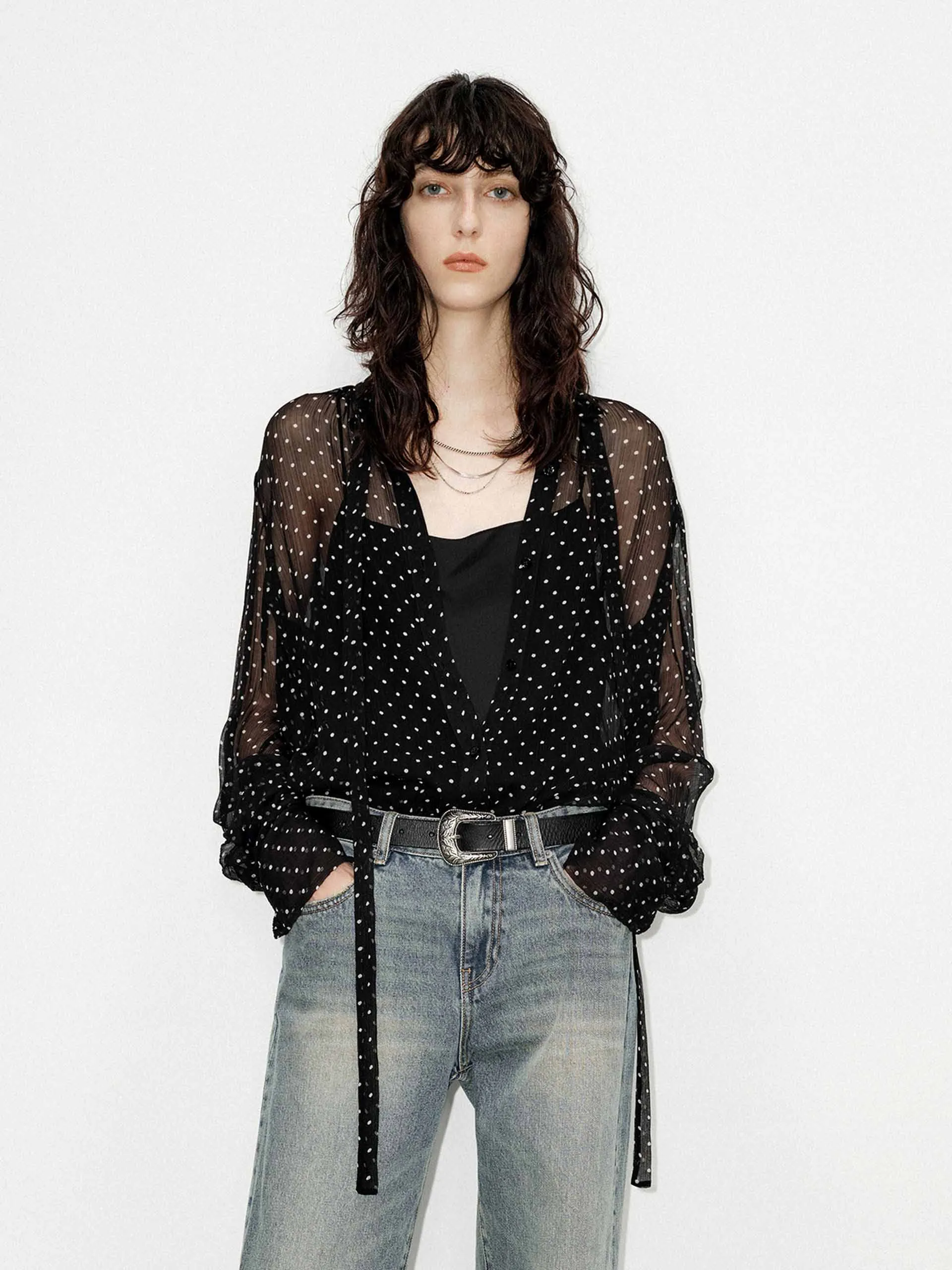 Fashion Forward Durable Texture Tie Polka Dot Shirt