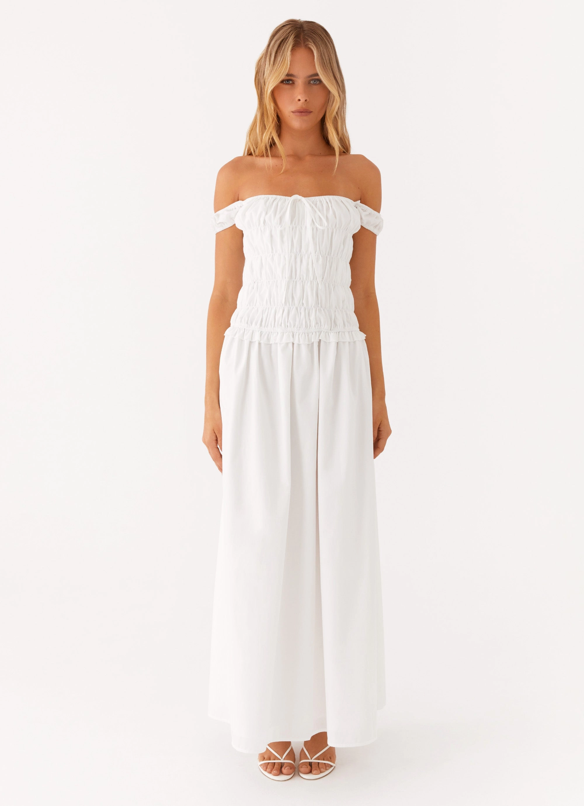 Countryside Off Shoulder Maxi Dress - Ivory Heart Tone Fit For All