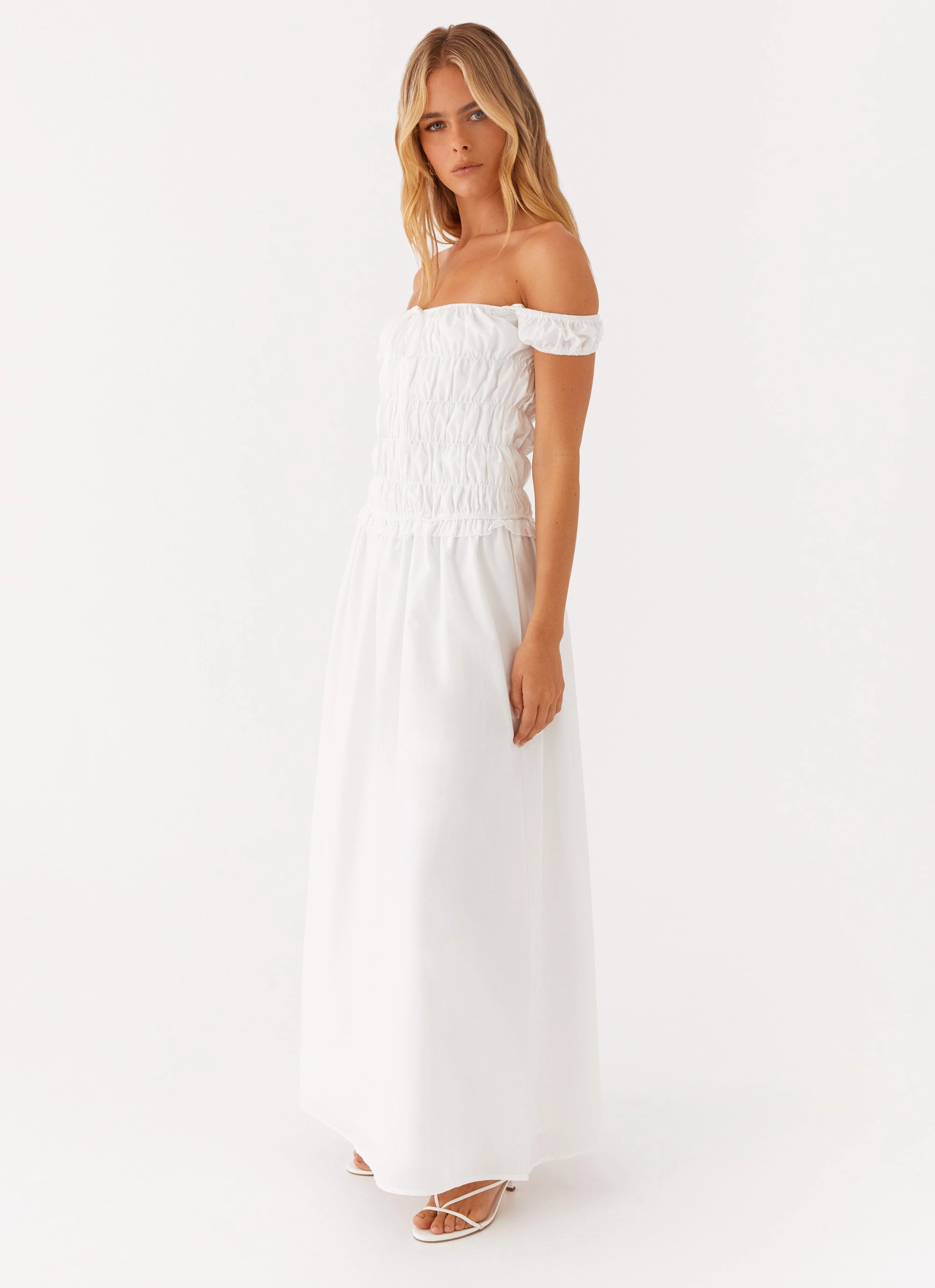 Light Drape Body Positive Countryside Off Shoulder Maxi Dress - Ivory