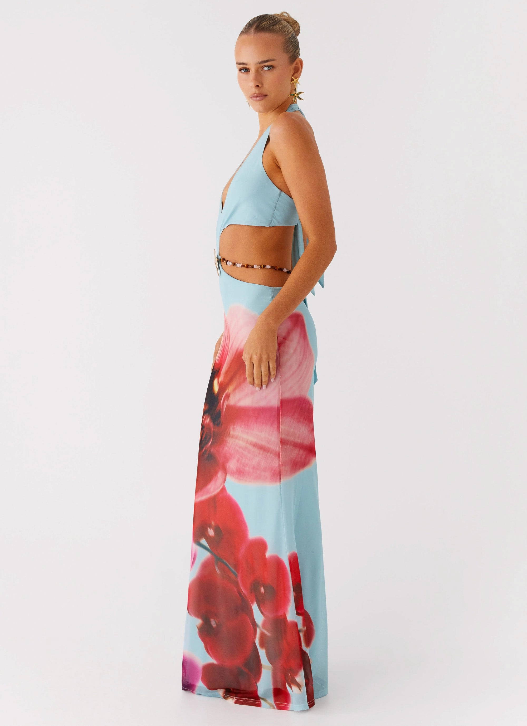 Time To Dance Maxi Dress - Turquoise Bloom Waist-Cinching Cool Look