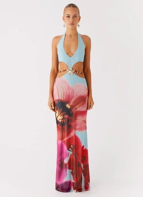 Time To Dance Maxi Dress - Turquoise Bloom Layered Fabric Ceremony Ready