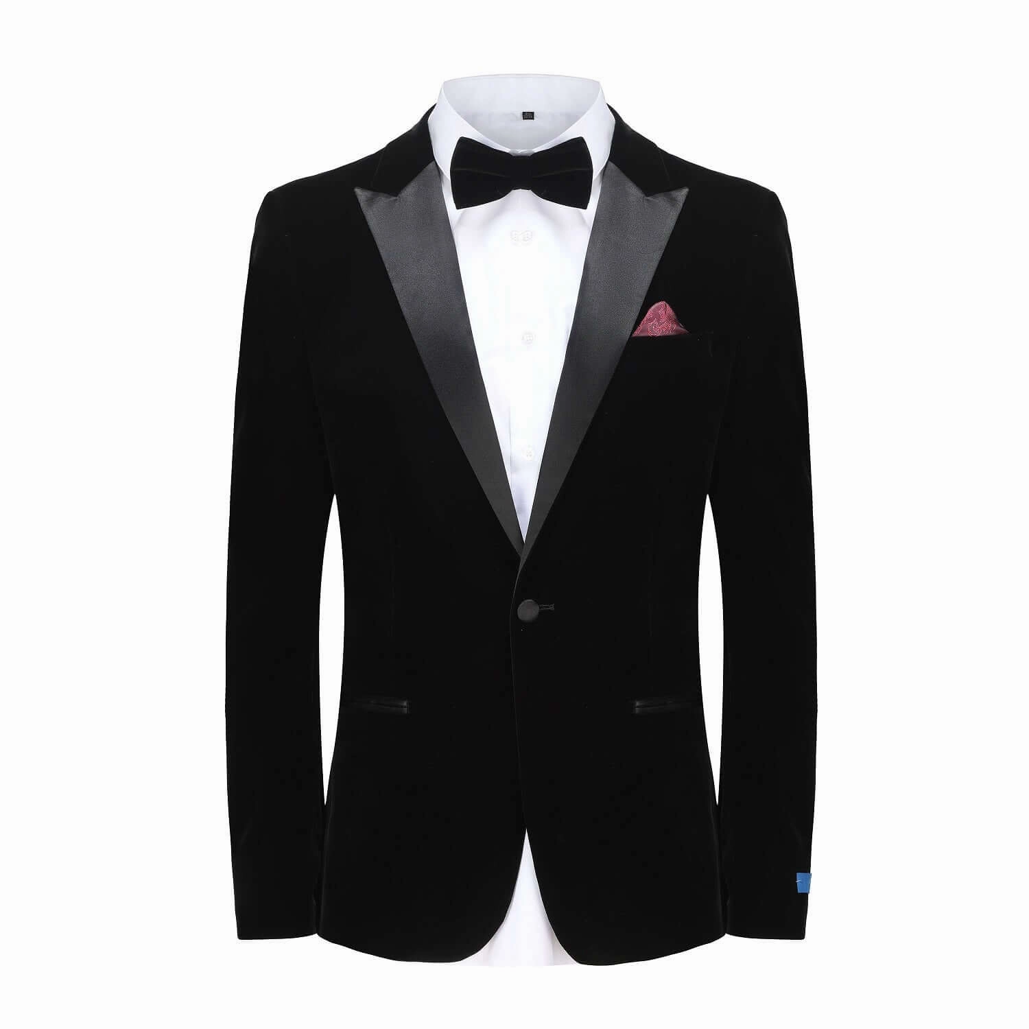 Timeless Cut Men's 2-Piece Velvet Peak Lapel Slim-Fit Tuxedo With Performance Stretch Pants & Bow Tie