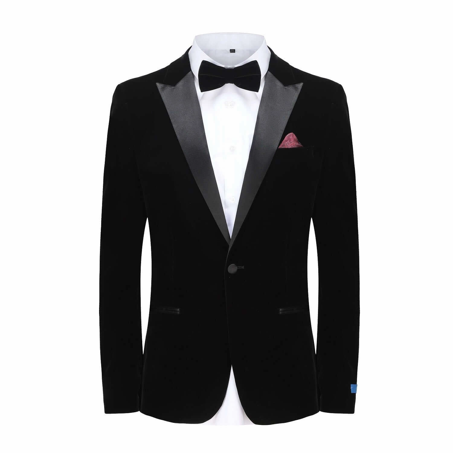 Timeless Tailored Look Men's 2-Piece Velvet Peak Lapel Slim-Fit Tuxedo With Performance Stretch Pants & Bow Tie