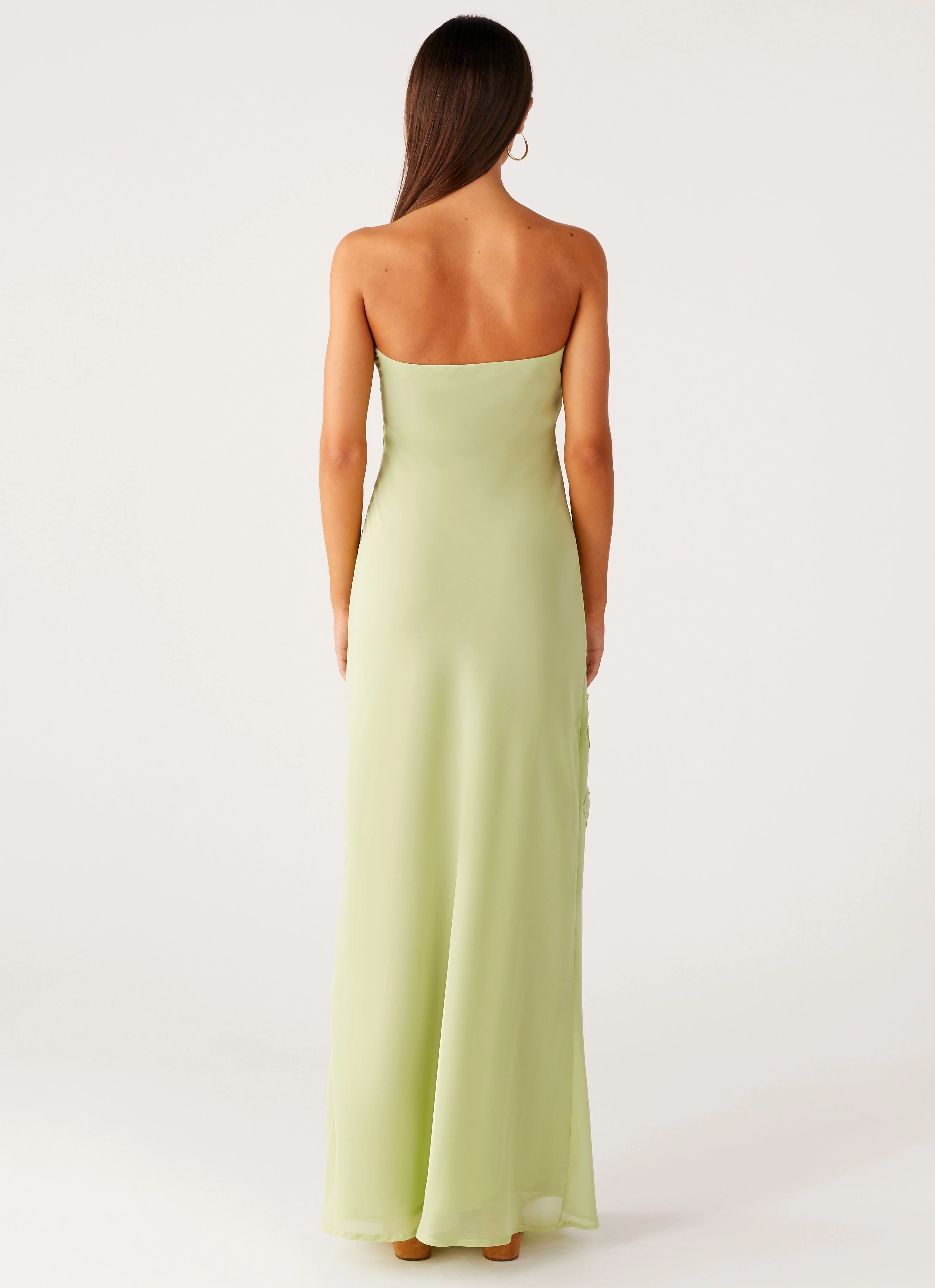 Sassafras Beaded Flower Strapless Maxi Dress - Lime All-Day Wear ContrastStitching